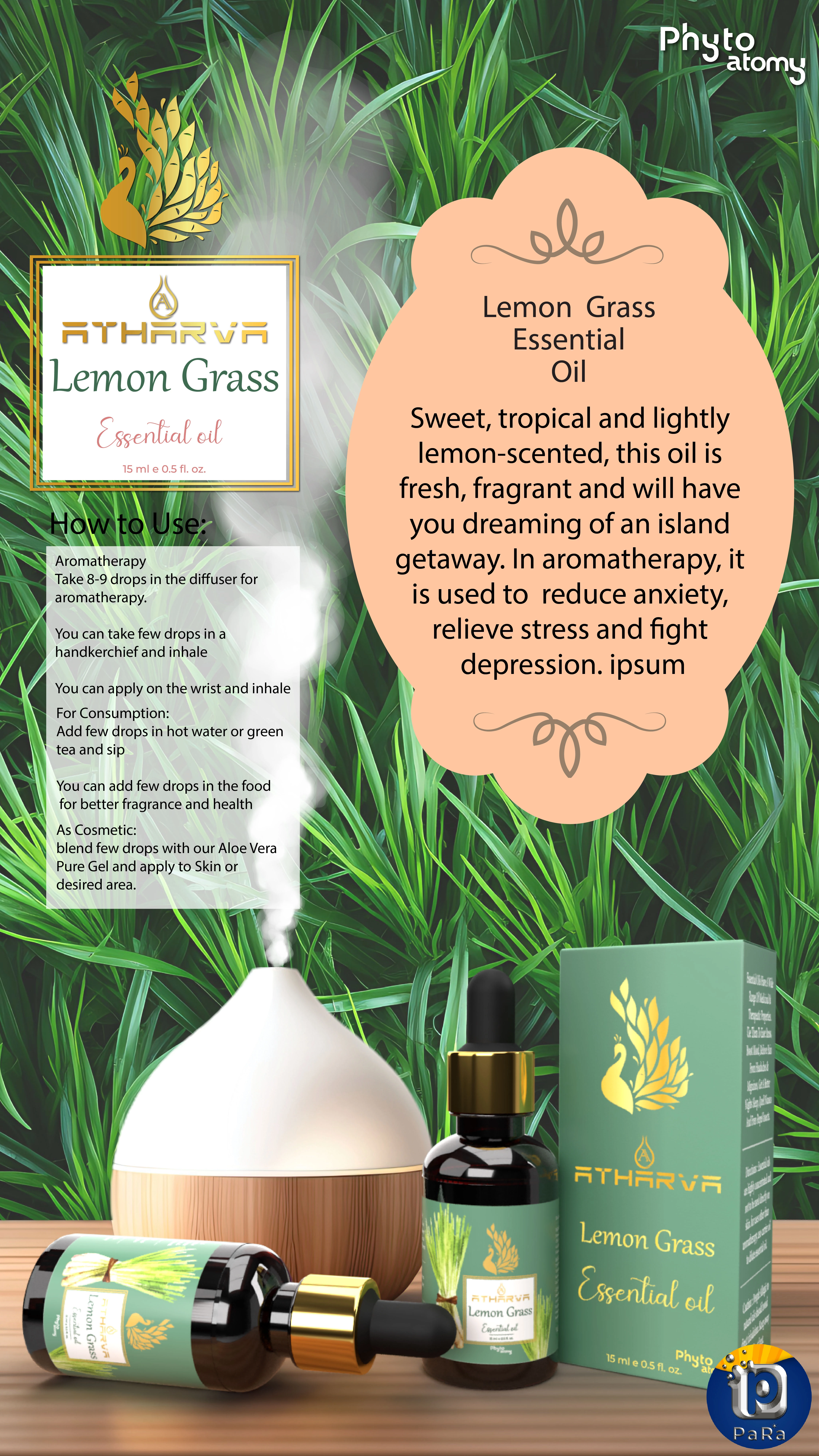 RBV B2B Atharva Lemon Grass Essential Oil (15ml)-12 Pcs.